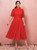 Plus Size Red Lace High Neck Short Sleeve Tea Length Prom Dress