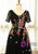 Plus Size Black Tulle Embroidery Short Sleeve Prom Dress