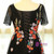 Plus Size Black Tulle Embroidery Short Sleeve Prom Dress