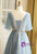 Plus Size Blue Tulle Sequins V-neck Short Sleeve Prom Dress