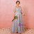 Plus Size Silver Gray Tulle Short Sleeve Prom Dress