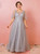 Plus Size Silver Gray Tulle Short Sleeve Prom Dress