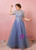 Plus Size Blue Tulle Short Sleeve Appliques Prom Dress