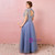 Plus Size Blue Tulle Short Sleeve Appliques Prom Dress