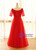Plus Size Red Tulle Appliques Short Sleeve Prom Dress