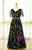 Plus Size Black Star Print V-neck Prom Dress With Belt