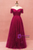 Plus Size Burgundy Appliques Beading Short Sleeve Prom Dress