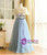 Plus Size Blue Scoop Short Sleeve Tulle Lace Prom Dress