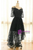 Plus Size Black Hi Lo Lace Short Sleeve Prom Dress