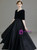 Black V-neck Satin Velvet Short Sleeve Flower Girl Dress