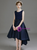 Navy Blue Satin Lace Hi Lo Bow Flower Girl Dress