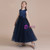 Navy Blue Tulle Satin Sequins Flower Girl Dress With Bow