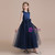 Navy Blue Tulle Satin Sequins Flower Girl Dress With Bow