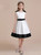 White Satin Black Appliques Short Flower Girl Dress