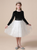 Black Velvet White Tulle Long Sleeve Short Flower Girl Dress