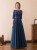 Navy Blue Tulle Short Sleeve Beading Prom Dress