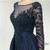 Navy Blue Satin Long Sleeve Beading Prom Dress