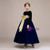 Navy Blue Velvet Tulle Long Sleeve Flower Girl Dress With Bow