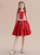 Red Satin Appliques Button Flower Girl Dress