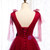 Burgundy Tulle V-neck Pleats Prom Dress