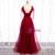 Burgundy Tulle V-neck Pleats Prom Dress