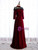 Burgundy Velvet Long Sleeve Beading Prom Dress