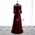 Burgundy Velvet Long Sleeve Beading Prom Dress