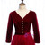 Burgundy Tulle Velvet Long SLeeve V-neck Prom Dress