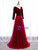 Burgundy Tulle Velvet Long SLeeve V-neck Prom Dress