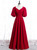 Burgundy Satin V-neck Pleats Prom Dress