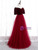 Burgundy Tulle Velvet Short Sleeve Prom Dress