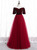 Burgundy Tulle Velvet Short Sleeve Prom Dress