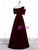 Burgundy Velvet Short Sleeve Prom Dress