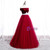 Burgundy Tulle Off the Shoulder Pearls Prom Dress