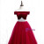 Burgundy Tulle Off the Shoulder Pearls Prom Dress