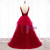 Burgundy Tulle V-neck Beading Prom Dress