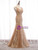 Champagne Mermaid V-neck Tulle Beading Prom Dress