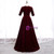 Burgundy Velvet Short Sleeve V-neck Prom Dress