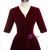 Burgundy Velvet Short Sleeve V-neck Prom Dress