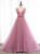 Pink Tulle Pleats Deep Neck Prom Dress