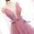 Pink Tulle Pleats Deep Neck Prom Dress