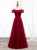 Burgundy Tulle Lace Short Sleeve Porm Dress