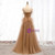 Champagne Tulle Beading Spaghetti Straps Prom Dress