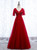 Burgundy Tulle Deep V-neck Beading Prom Dress