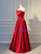 Burgundy Satin Strapless Prom Dress