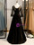Black V-neck Short Sleeve Beading Prom Dress
