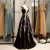 Black Satin Sequins Appliques Prom Dress