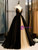 Black Champagne Tulle Pleats V-neck Prom Dress