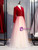 Wine Red Velvet Tulle V-neck Long Sleeve Prom Dress