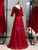 Burgundy Sequins V-neck Short Sleeve Prom Dress
